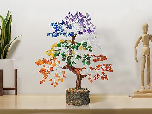 PREK Árbol de dinero bonsái con piedras preciosas naturales de 7 chakras para sanación de reiki, buena suerte, regalo de decoración de oficina en disponible en Yaxa Peru