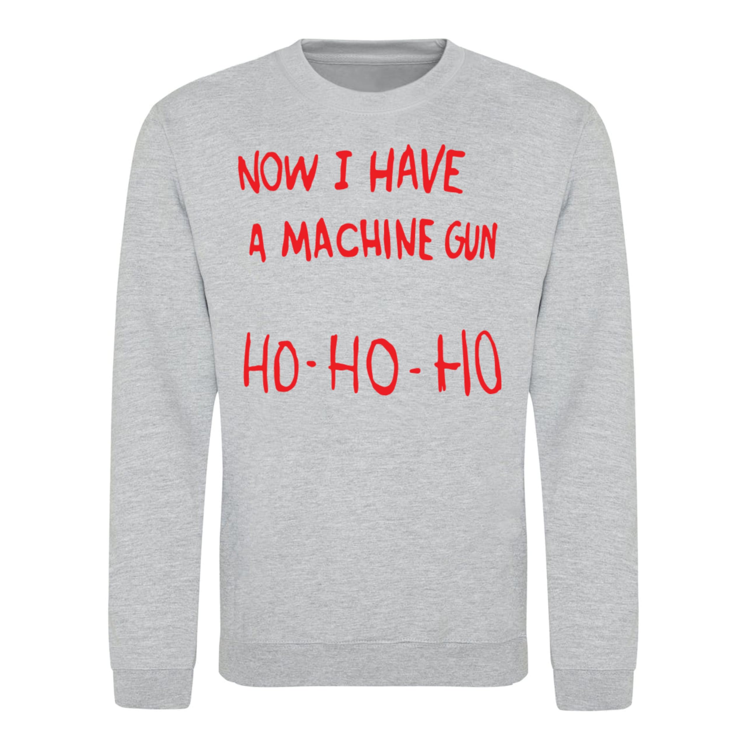 Tee & Sympathy Men's Heather Grey Ho Ho Ho Now I Have A Machine Gun Sweatshirt - Inspired By Die Hard (Xl)