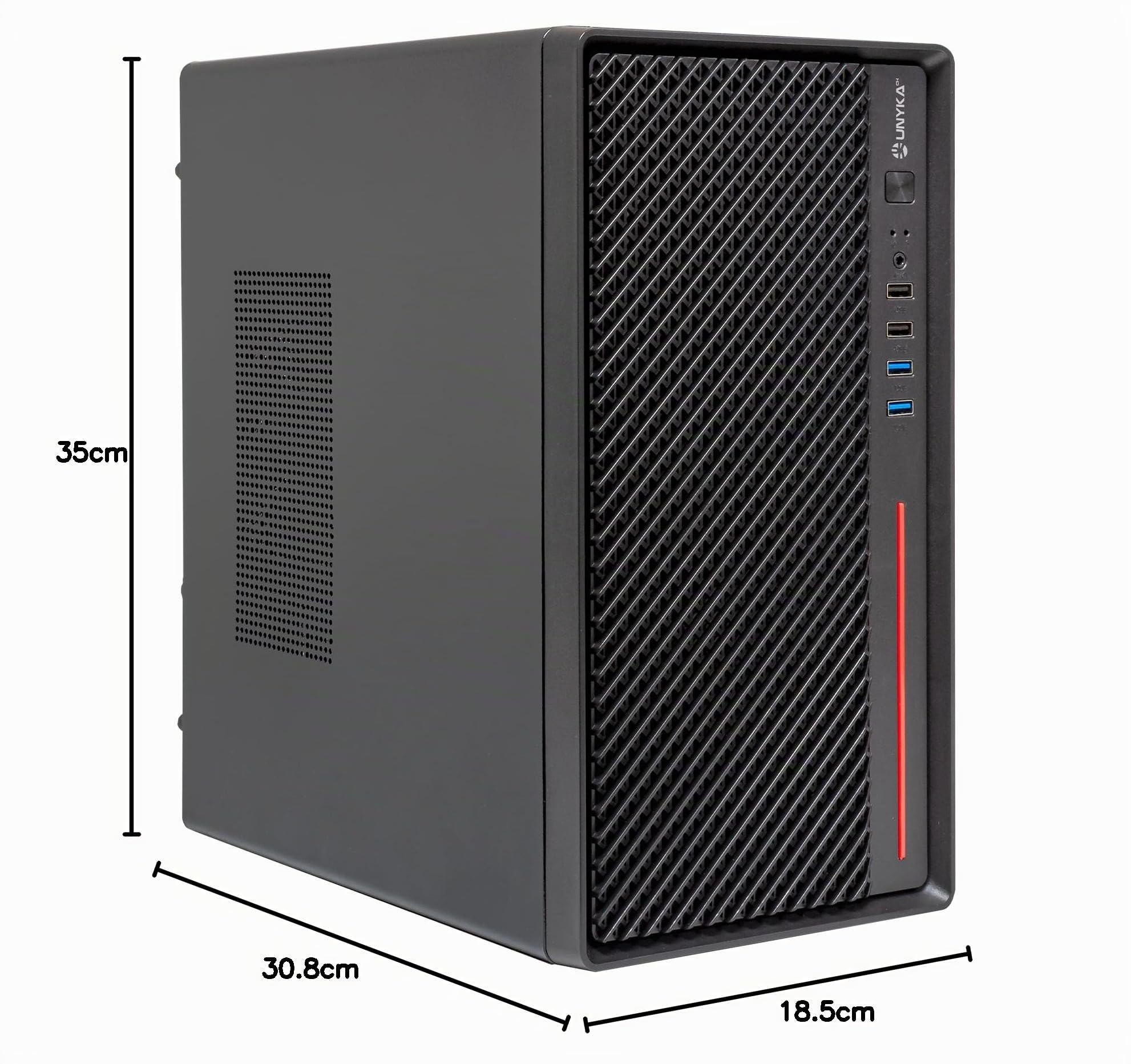 UNYKAch Boîtier d'ordinateur Micro ATX NUMEN 300 Pro - 4 USB (2 × 3.0 + 2 × 2.0), Support ATX, GPU jusqu'à 250 mm, Compact Noir/Rouge, idéal pour Entreprises, commerces et institutions