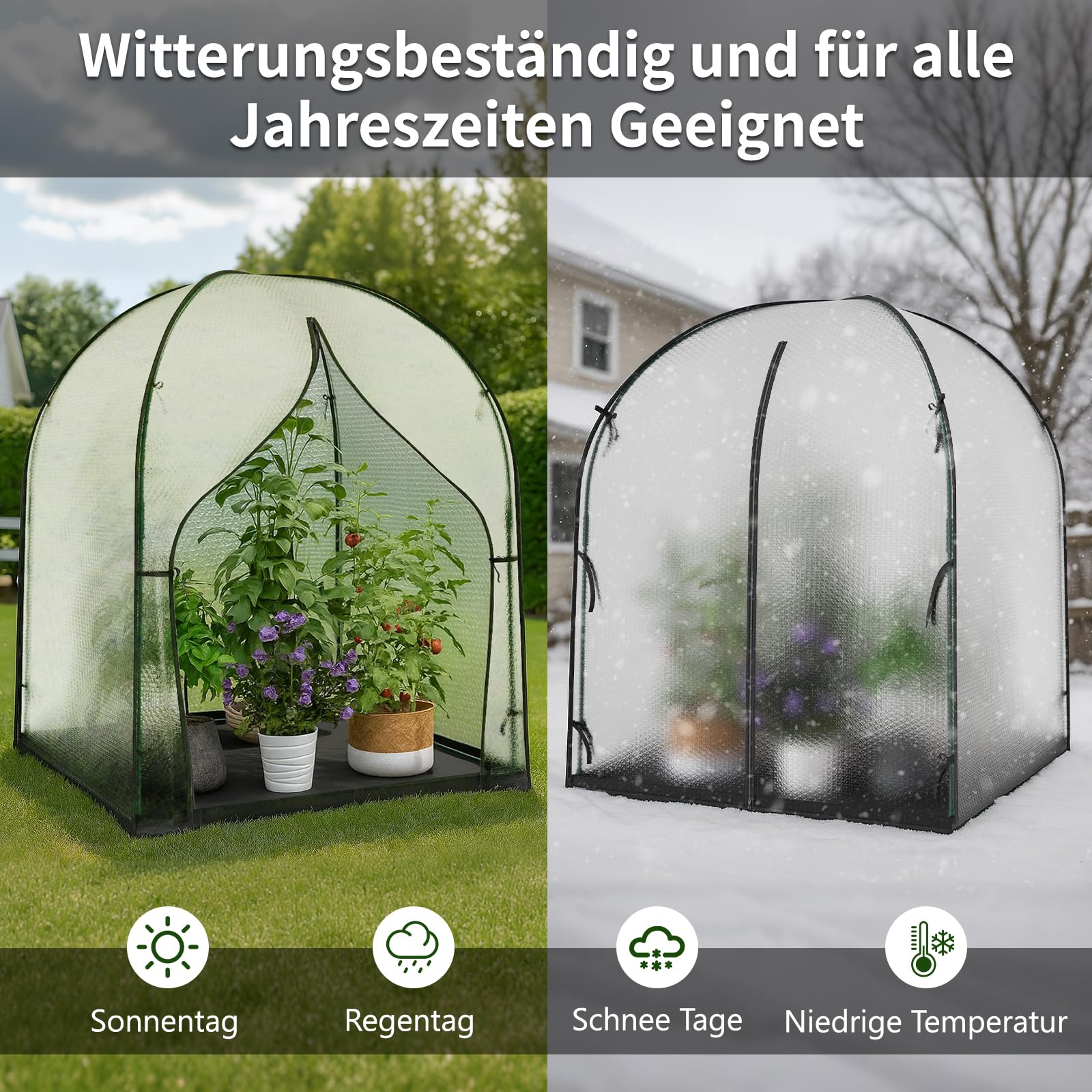 SUNYRISY Gewächshaus Tomatengewächshaus Foliengewächshaus für Balkon Outdoor, 3-lagige Blasenfilm Winterfest, UV-Beständig, mit Wasserdicht Bodenmatte, 150 x 150 x 190 cm