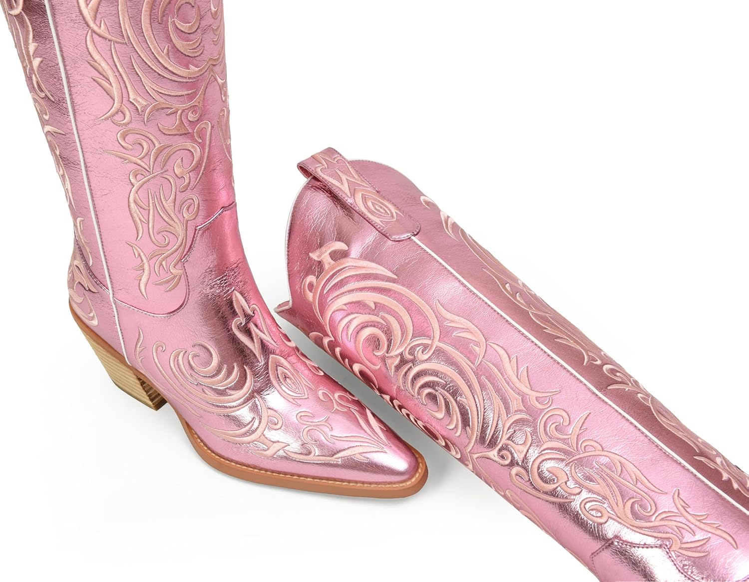 iiimmu Cowgirl Boots Women Knee High Pointed Toe and Block Heel Cowboy Faux Leather Boots with Embroidered - Image 8