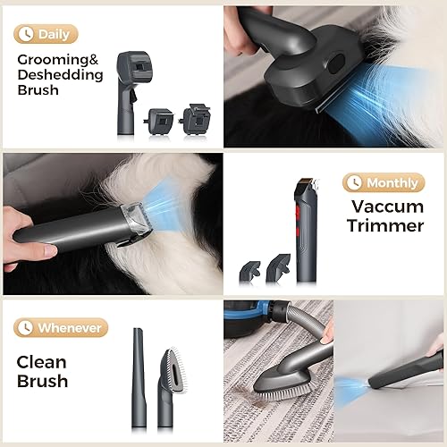 Miniatura 6 de Grandtail Kit de aseo para mascotas y aspiradora de pelo de perro, kit de aseo 6 en 1 con succión 99% pelo de mascotas, 8 herramientas de aseo para