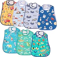 Waterproof Baby Bibs with Pocket, Set of 7 Baby Bibs and Lacing on the Back, Washable Bibs, Playing and Eating Small from 6 Months to 3 Years
