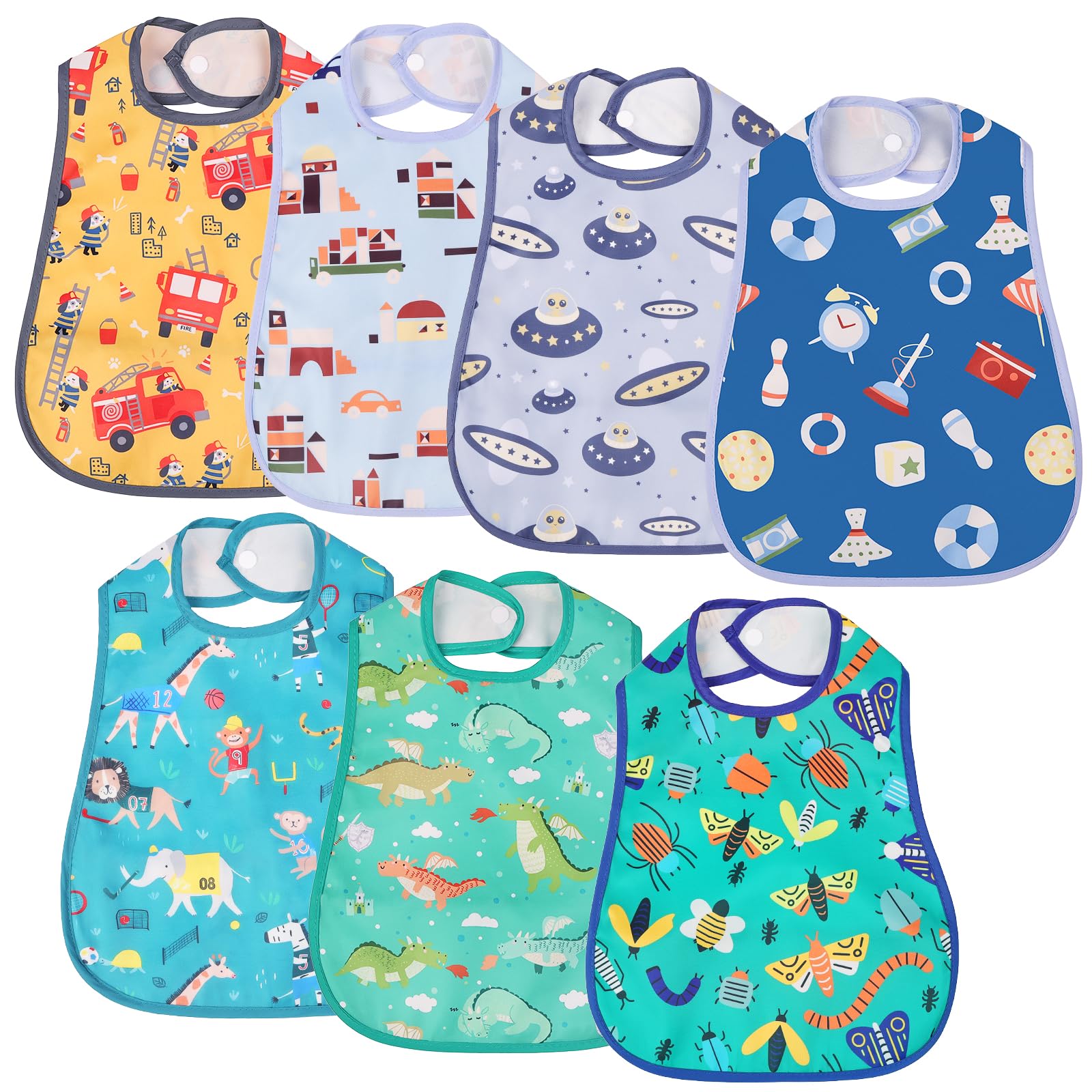 Aolso Bavoirs Bébé 7pcs - Imperméable et Lavable, Bandana avec Grandes Poches, Alimentaires pour Garçons et Filles