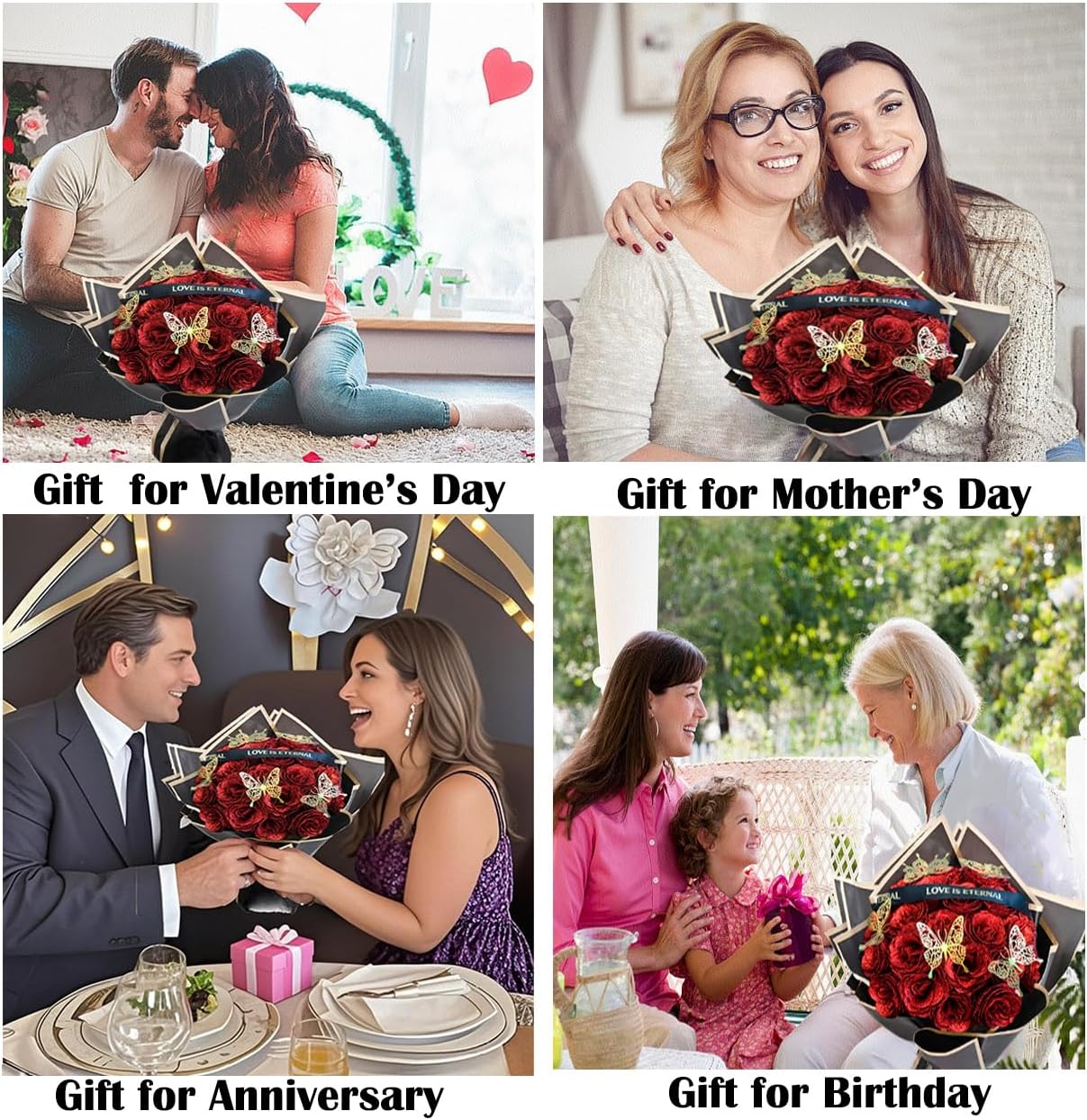 Valentine's Day DIY Red Glitter Roses Bouquet Gift for Her Artificial Rose Flower Bouquet Kits, Red Eternal Rose Flowers for Women Mom Grandma Birthday Wedding Engagement Valentine Gifts