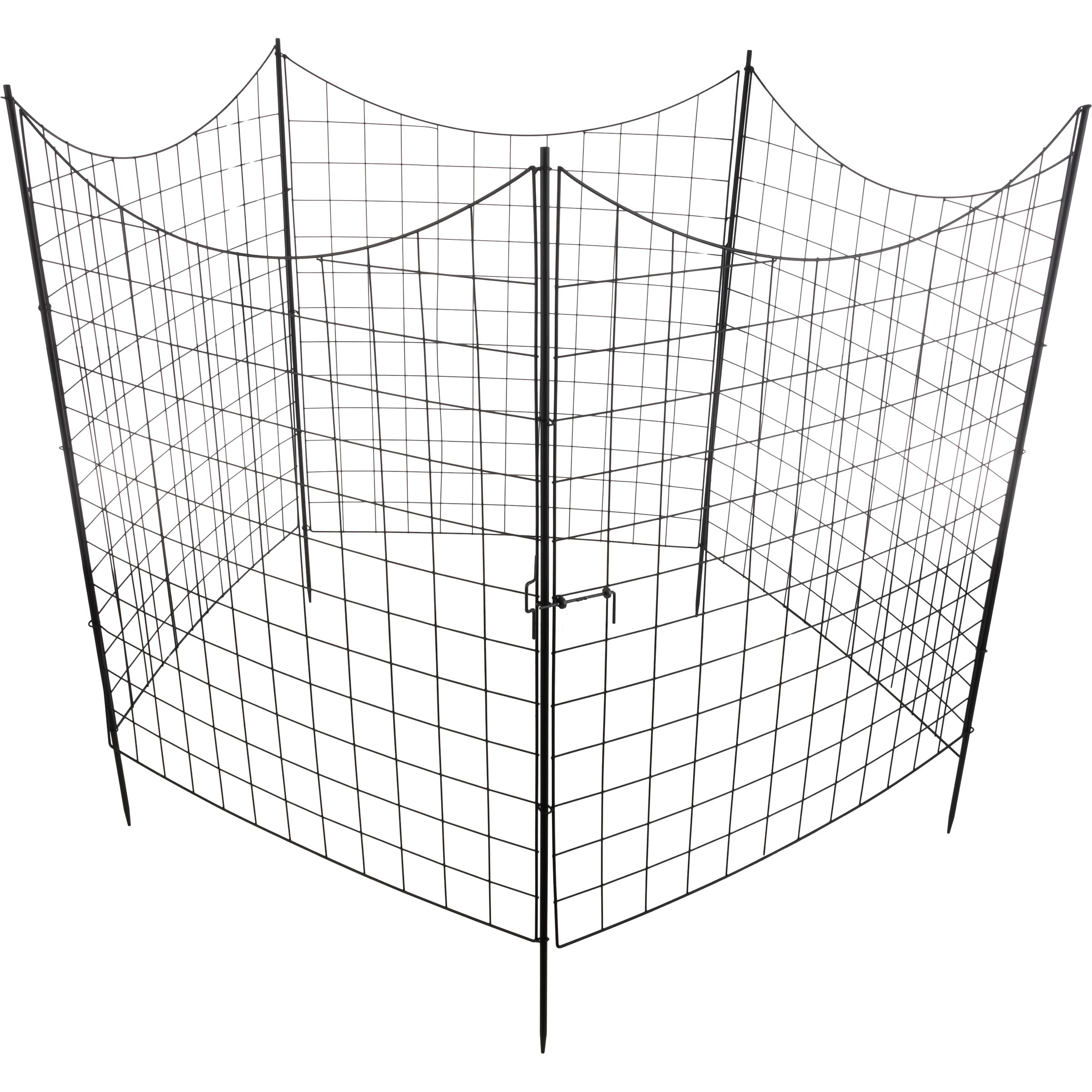 Garden Fence - 39-Inch-Tall No Dig Dog Fence or Animal Barrier - Decorative Wire Fencing with 4 Fence Panels and 1 Locking Gate by Pure Garden (Black)