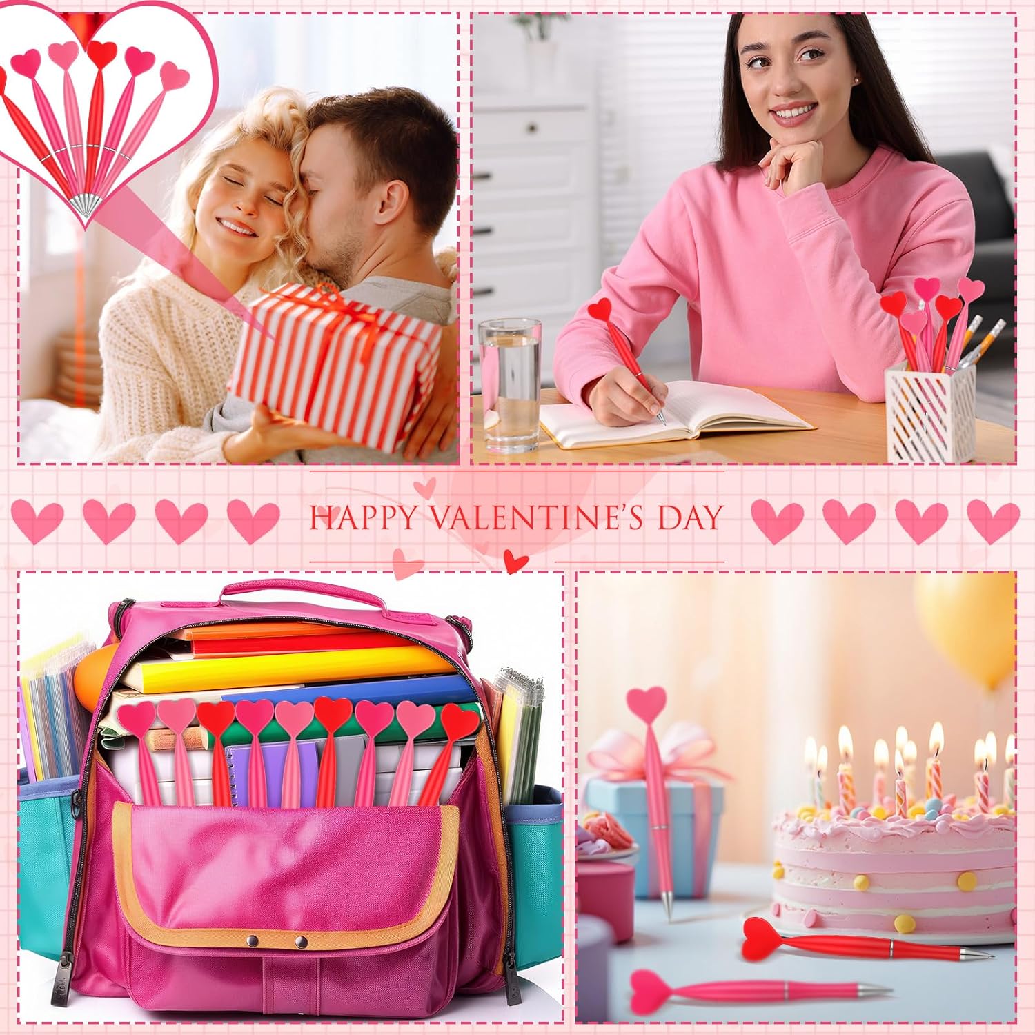 Cholemy 150 Pcs Valentine's Day Heart Shaped Pens Bulk Red Pink Light Pink Heart Ballpoint 1.0 mm Black Ink Retractable Pens Love Be Mine Valentines Gift for Holiday Office Supplies - Image 6