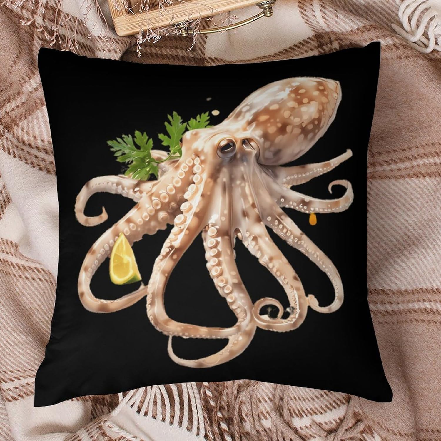 Seafood Coktail Squid Printed Throw Pillow Case 4 Pcs Soft Pillowcases Pillows Covers Sofa Bed Decor 12/14/16/17/18/20/22/24/32 Inches