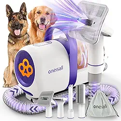 oneisall Aspirador de pelos para cães e kit de cuidados para cães/aspirador de cabelo para cães de baixo ruído 12 kpa, aspirador de pó para queda de pelos de animais de estimação e limpeza doméstica
