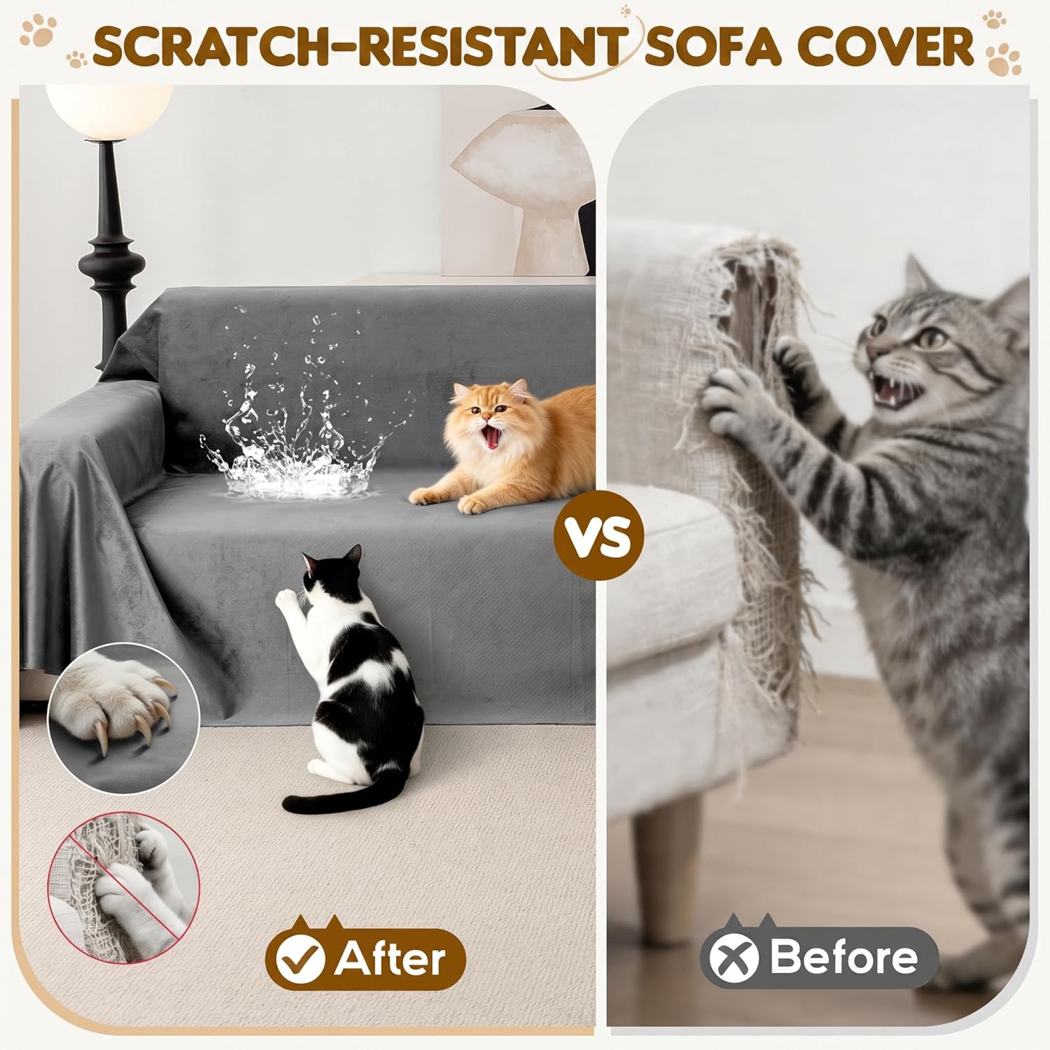 L Shaped Sectional Couch Cover 2 Pcs, Ultra Soft Waterproof Non-Slip Sofa Cover, Pet & Kid Proof Furniture Protector for Left/Right Chaise, Washable Scratch-Resistant Slipcover (XXXL118"x71"+134"x91")