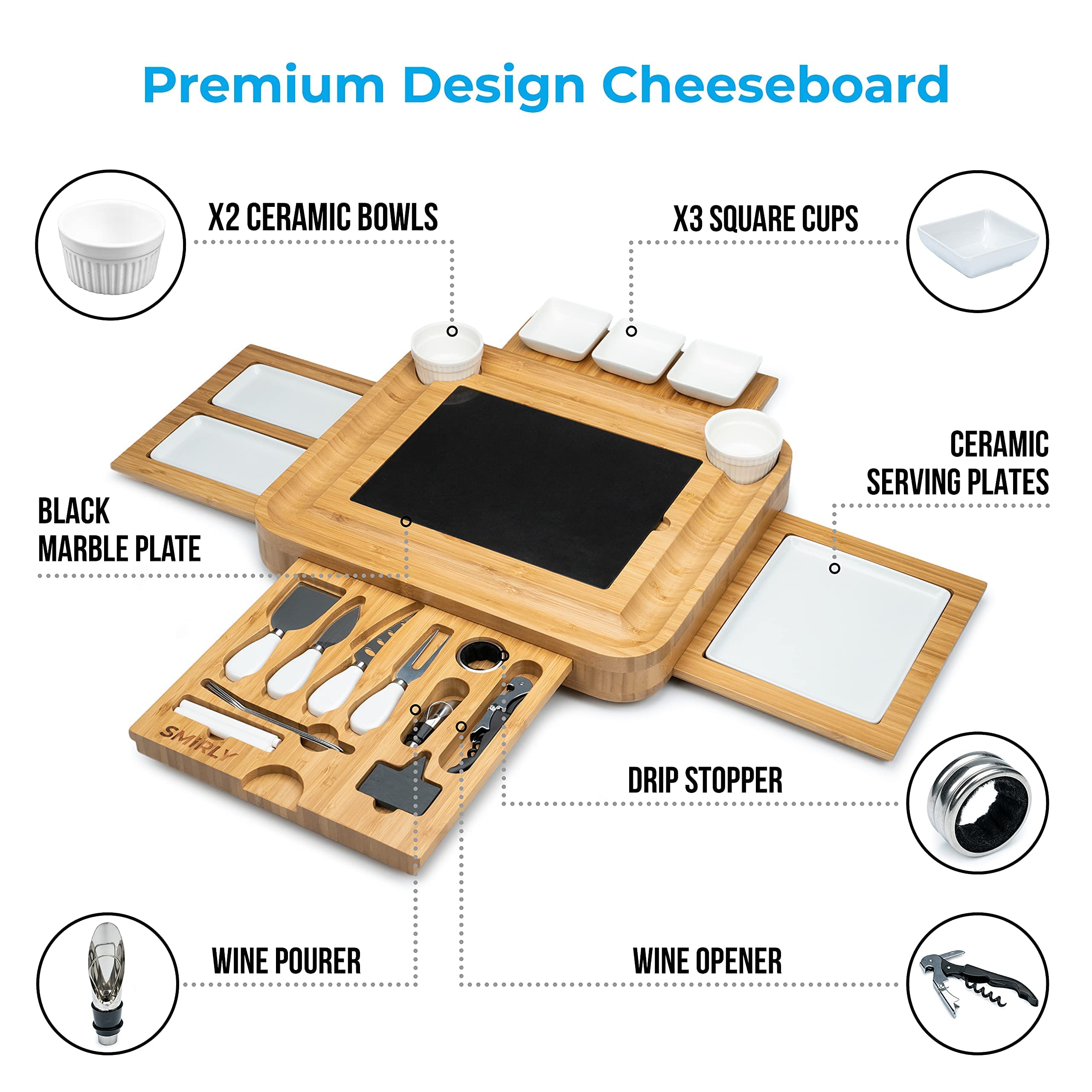 SMIRLY Cheese Board and Knife Set Extra Large Charcuterie Board Set