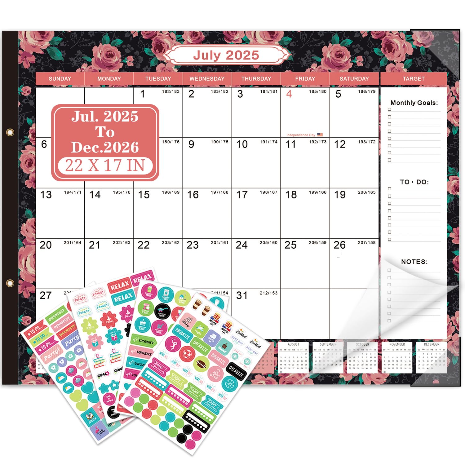 Lateefah Desk Calendar 2025, Large 22'' x 17'' Desk Calendar 2025-2026, 18 Month Desktop Calendars for Home & Office, Use July 2025 to Dece 2026