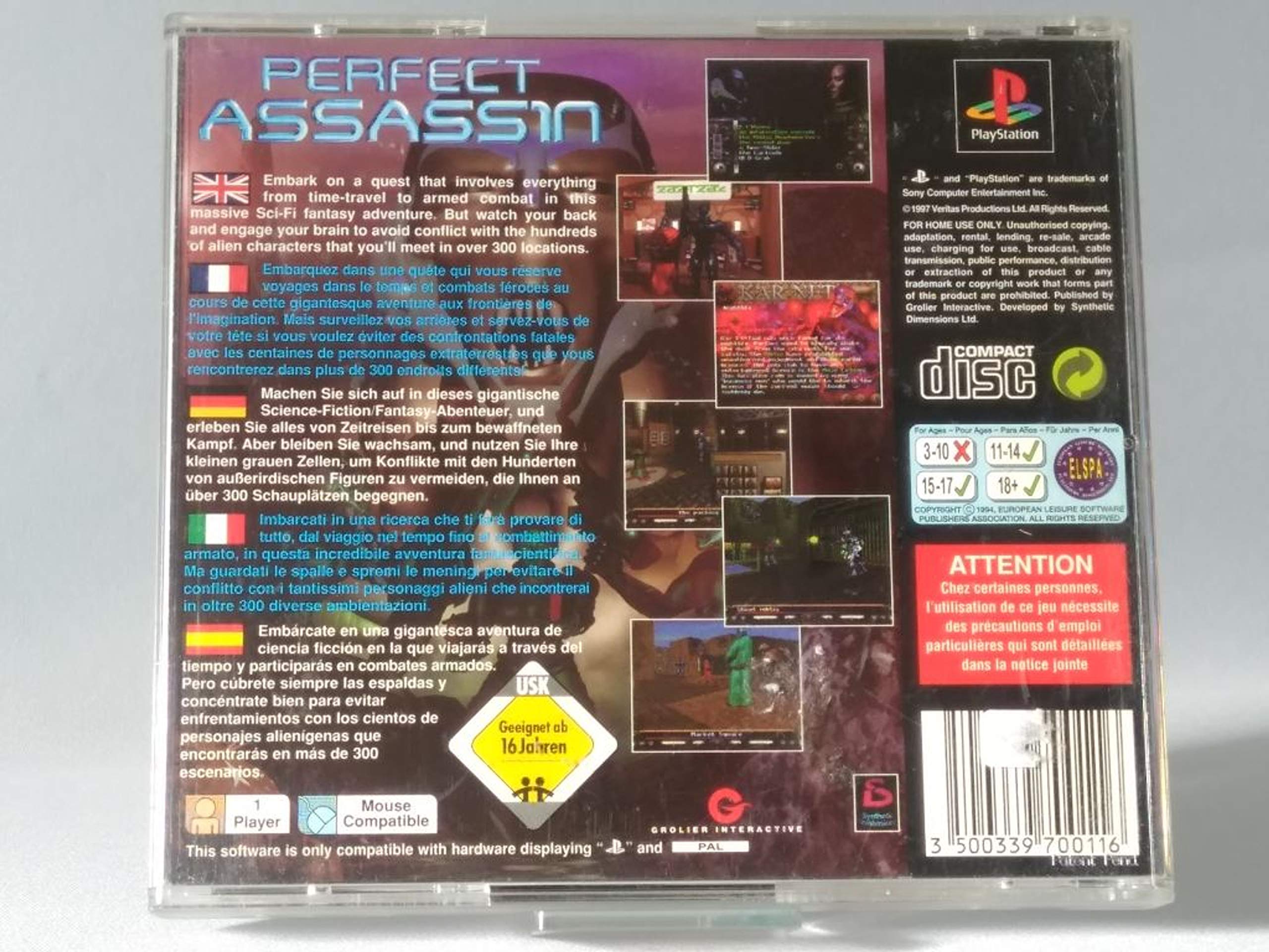 Jeu PS1 Perfect Assassin – Sony PlayStation 1 – Complet Et En Très Bon état