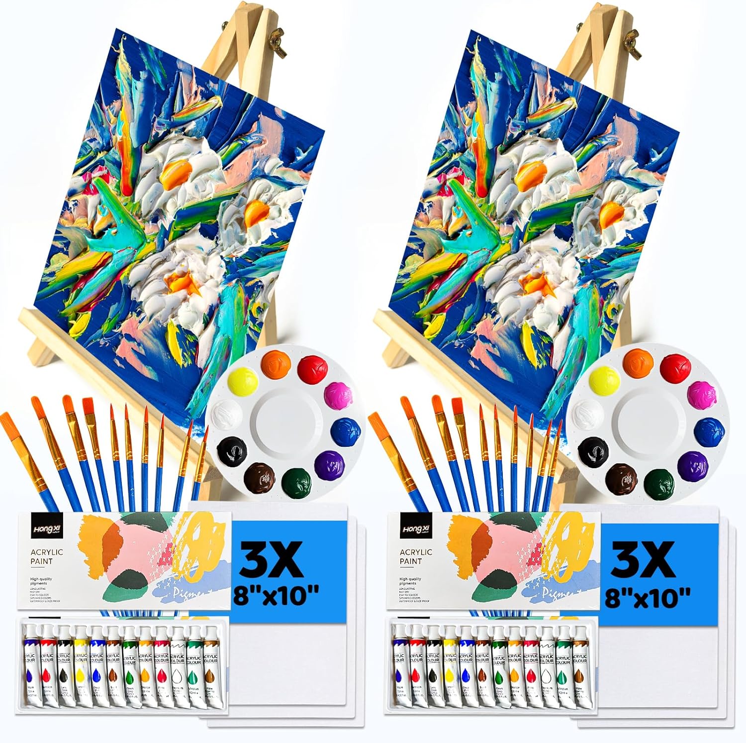 54PCS Acrylic Paint Canvas Set, Acrylic Painting Kit with 2