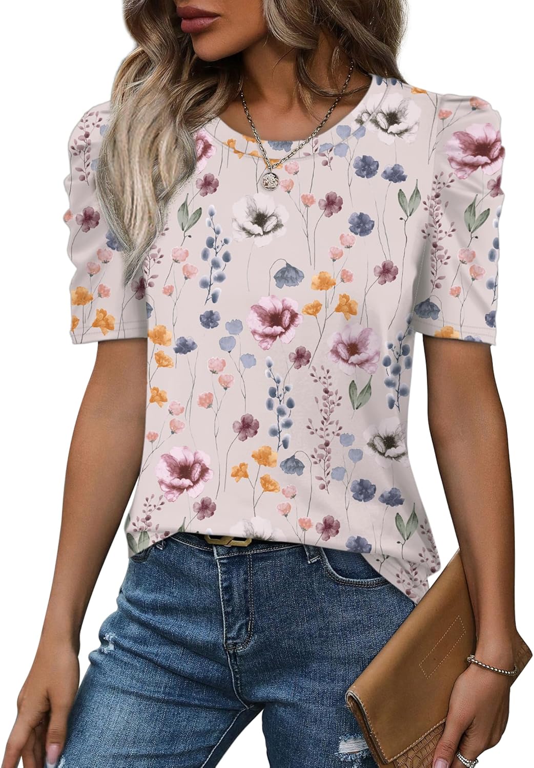 WIHOLL Summer Tops for Women Puff Sleeve Crewneck T Shirts Dressy Casual Blouses Spring Outfits Fashion Clothes - Image 4