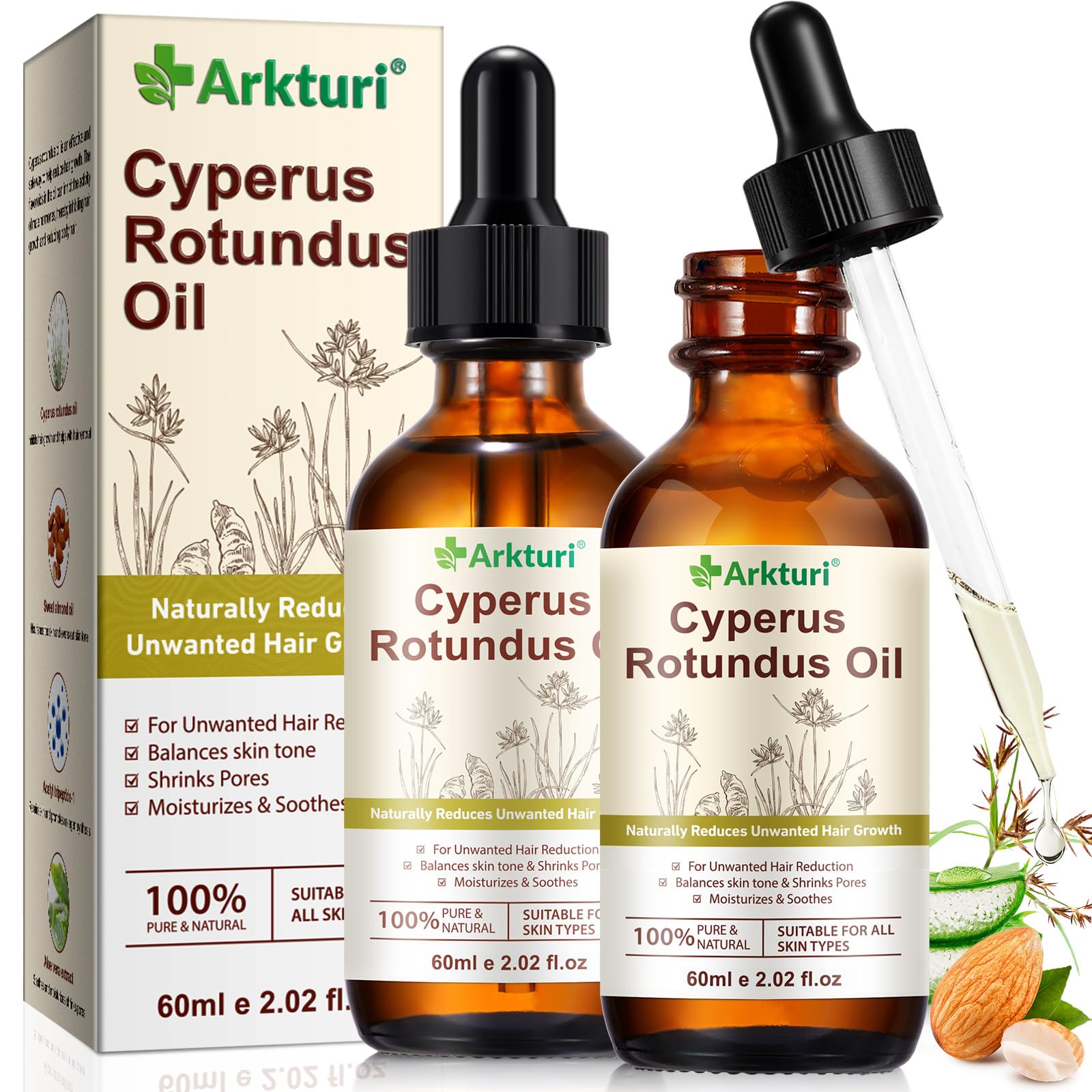 Aceite Cyperus Rotundus Oil, Aceite Depilatorio de Cyperus Rotundus 120ml, Oil Natural para Reducir el Crecimiento del Vello, Eliminación de Vello Corporal, Suaviza la Piel, Inhibidor de Crecimiento