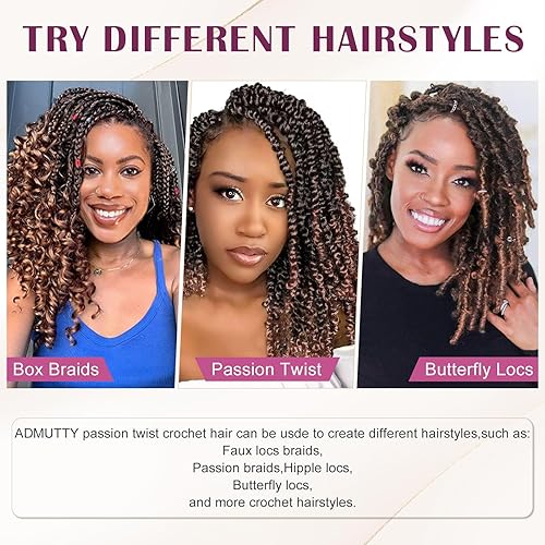 Miniatura 7 de Pelo de ganchillo pretrenzado de 12 pulgadas, cabello de ganchillo Passion Twist 8 paquetes de cabello pretrenzado Passion Twist, pelo corto de