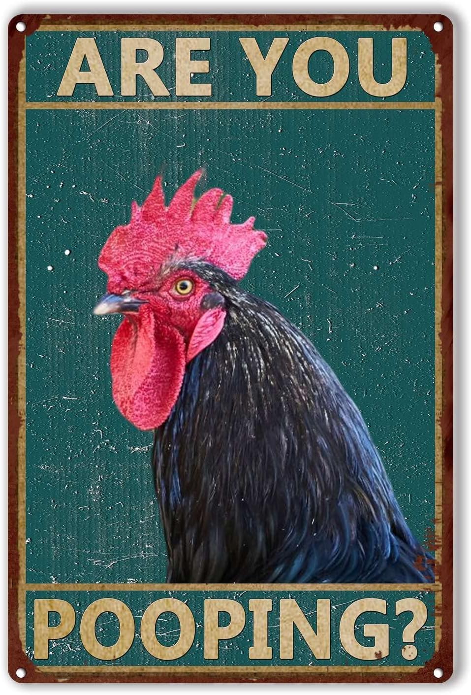 Anceky Rooster are You Pooping Tin Sign Retro Iron Painting Rooster Lovers Bathroom Decor for Home Decorations 12x16 Inch