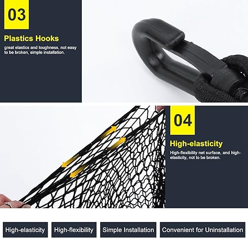 Miniatura 4 de Red de carga para SUV, bolsa de almacenamiento trasera universal para automóvil, pequeña malla elástica, organizador de red de bolsillo con 4