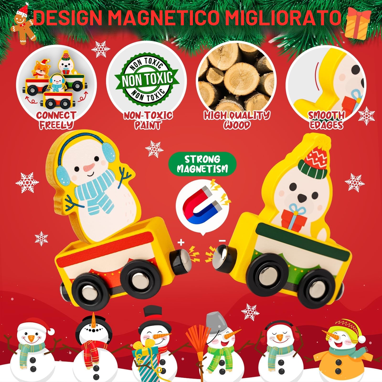 Calendario dell'Avvento 2025, Commodum Calendario dell'avvento con 24 Trenino Legno Bambini, Trenino Legno Giocattolo per Bambini, Regalo Giocattoli Bambina, Regali di Natale Originali per Bambina