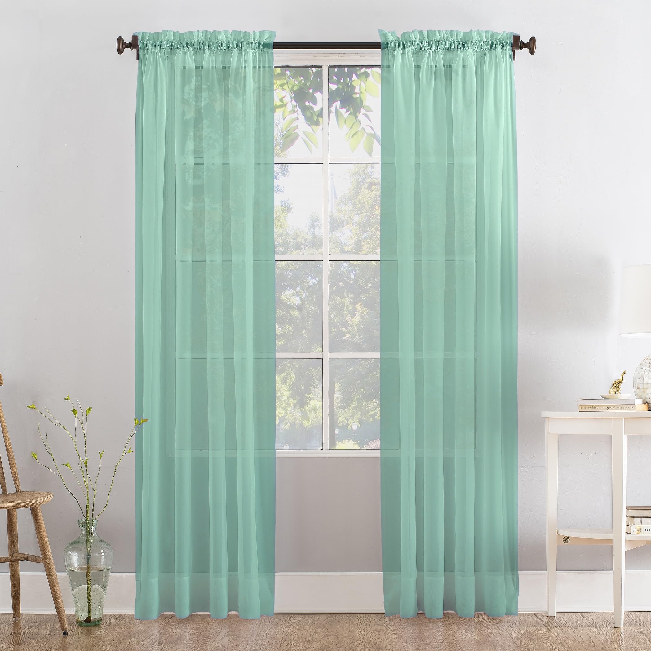 Megachest a pair of slot top voile curtains (Ocean Green, 56" wideX36 drop 2 Panels) โ image 1