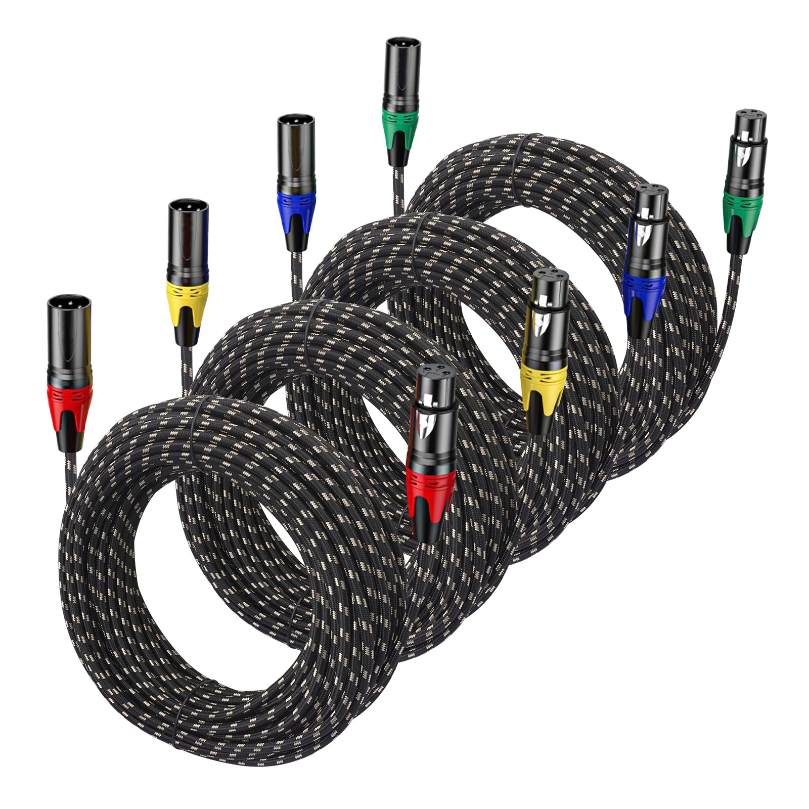 Jozzai XLR Cable 25ft 4 Packs - Premium Balanced Microphone Cable with 3-Pin XLR Male to Female Mic Speaker Cable, Black and White Grid Layer, Pure