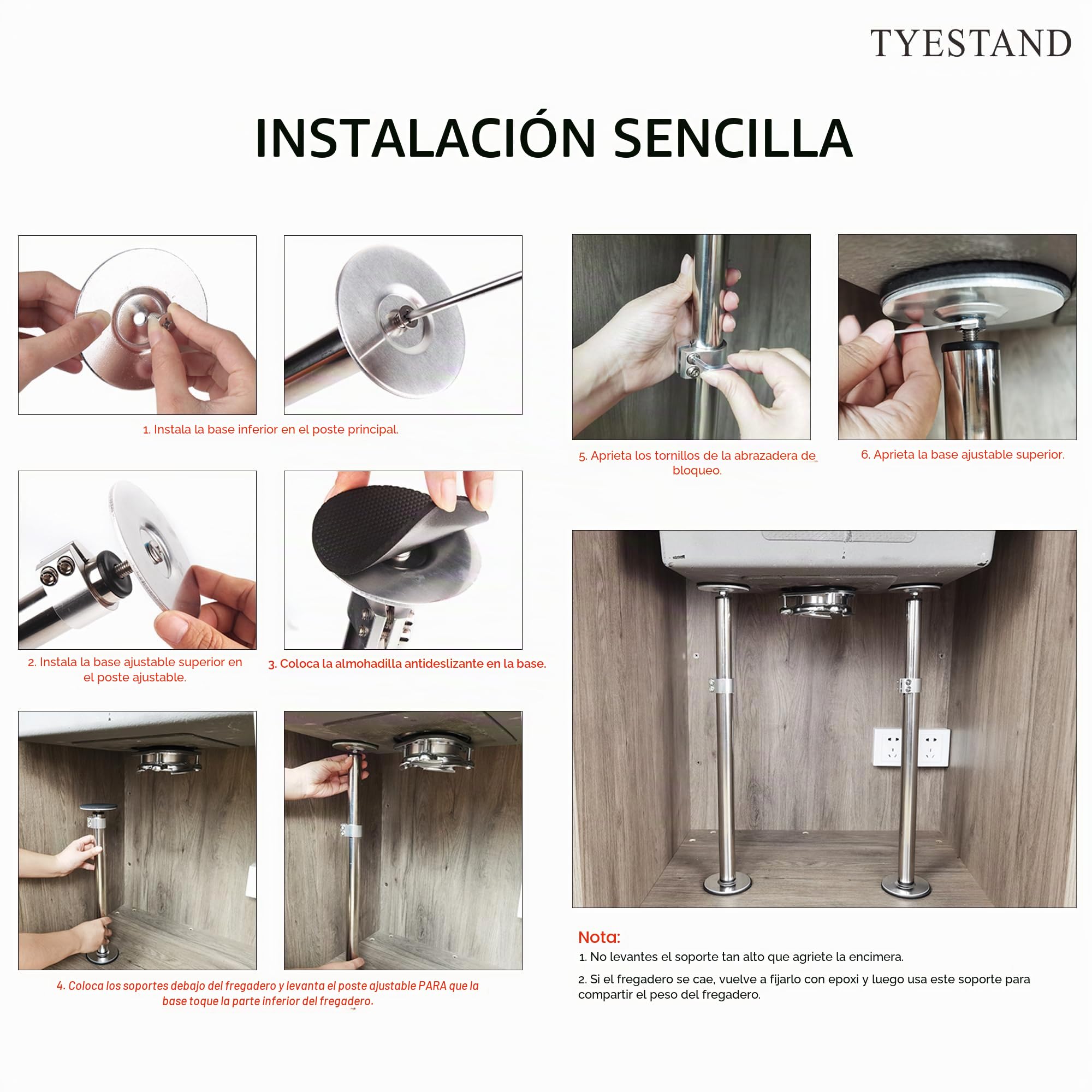 ST-2 Soportes Para Fregadero Bajo Montaje，Ajustable Soporte De Acero Inoxidable Para Fregadero Bajo Encimera，Sistema De Instalación Y Reparación Para Fregadero De Cocina （41-75cm(16'-29.5')）
