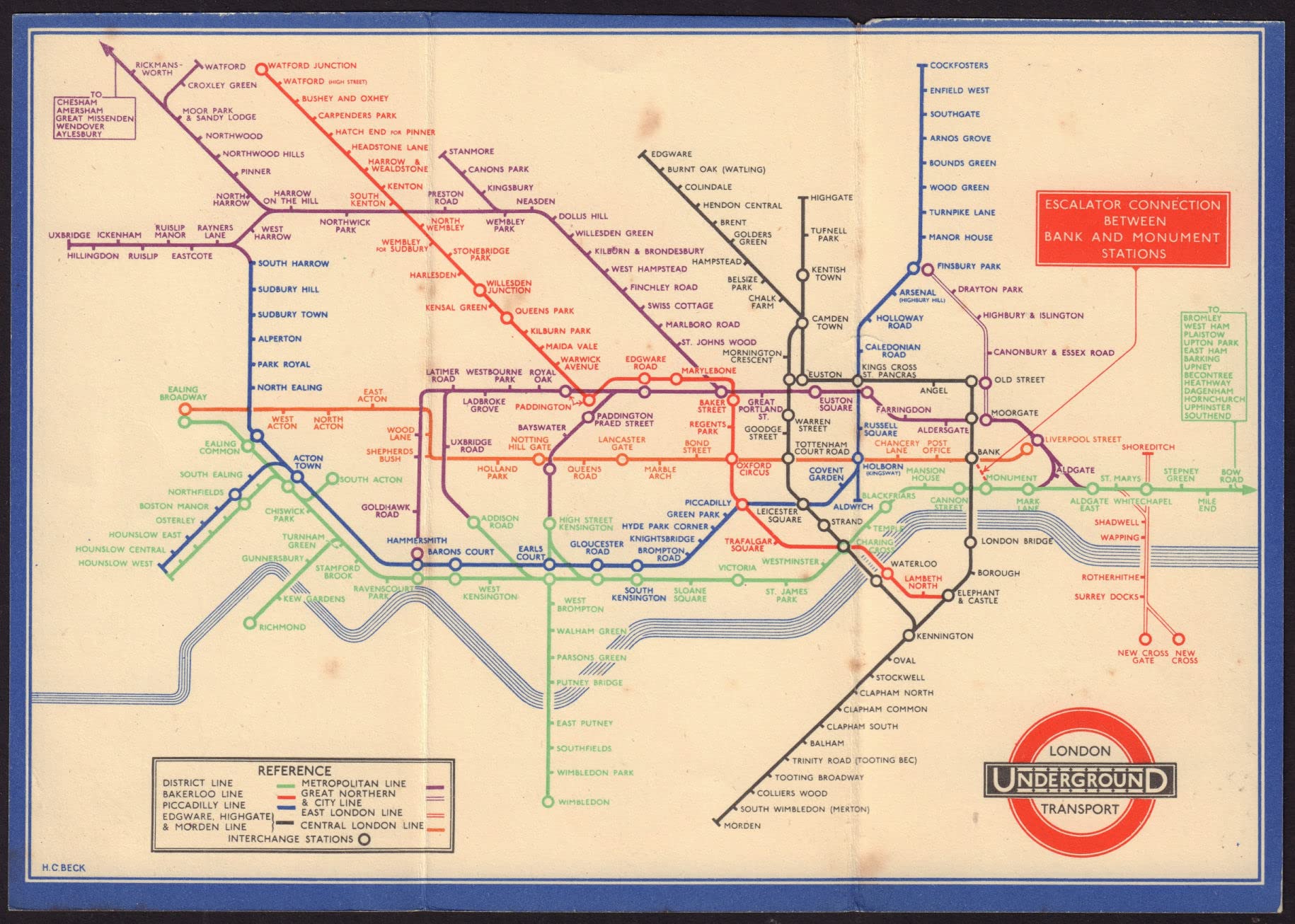 London Underground Tube  Plan Diagram. 33-3636 Harry Beck. December - 1933 - Old  - Antique  - Vintage  - Printed s of London