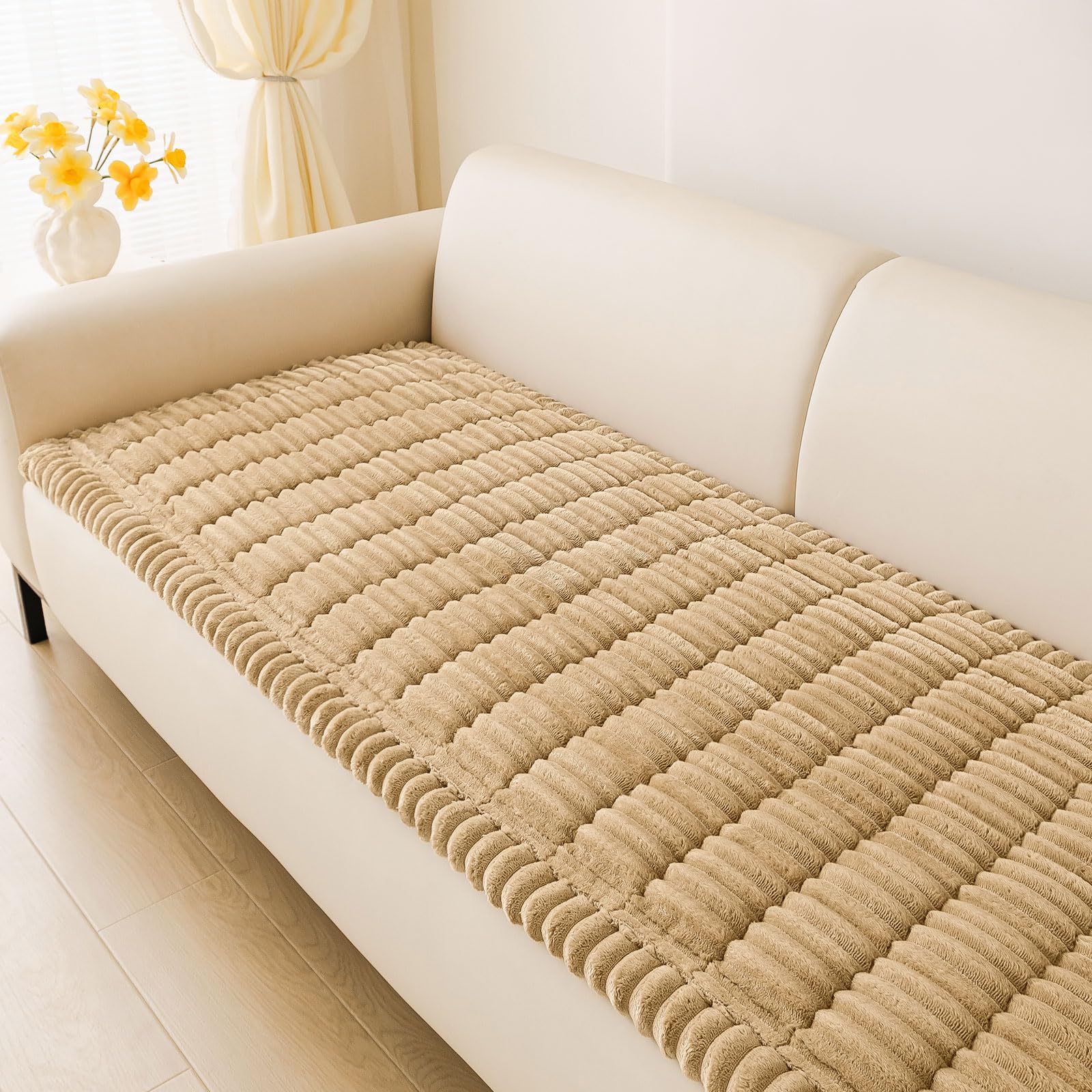 hyha Couch Covers for Dogs Washable, Non Slip Plush Dog Sofa Protectors, Fuzzy Pet Couch Covers for 3 Cushion Sofa Pet Friendly (Camel, 27.6" x 70.9")