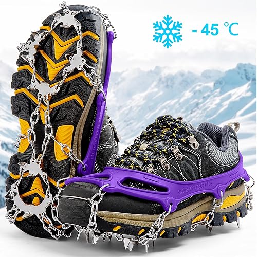 Miniatura 44 de Crampones para la nieve o el hielo, mejor tracción, buen agarre para botas, para hombre o mujer o niños, antideslizantes, con 19 puntas de acero
