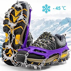 Crampons Ice Cleats Traction Snow Grips for Boots Shoes Women Men Anti Slip 19 Stainless Steel Spikes Safe Protect for Hiking Fishing Walking Climbing Mountaineering
