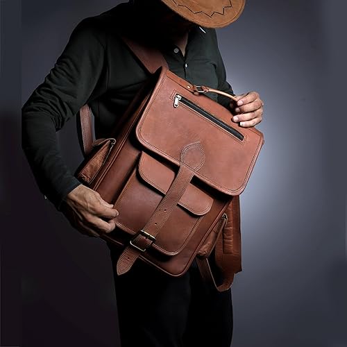 Miniatura 3 de cuero Mochila vintage de cuero de grano completo para laptop, mochila hecha a mano, calidad premium y encanto clásico, mochila de cuero para hombres