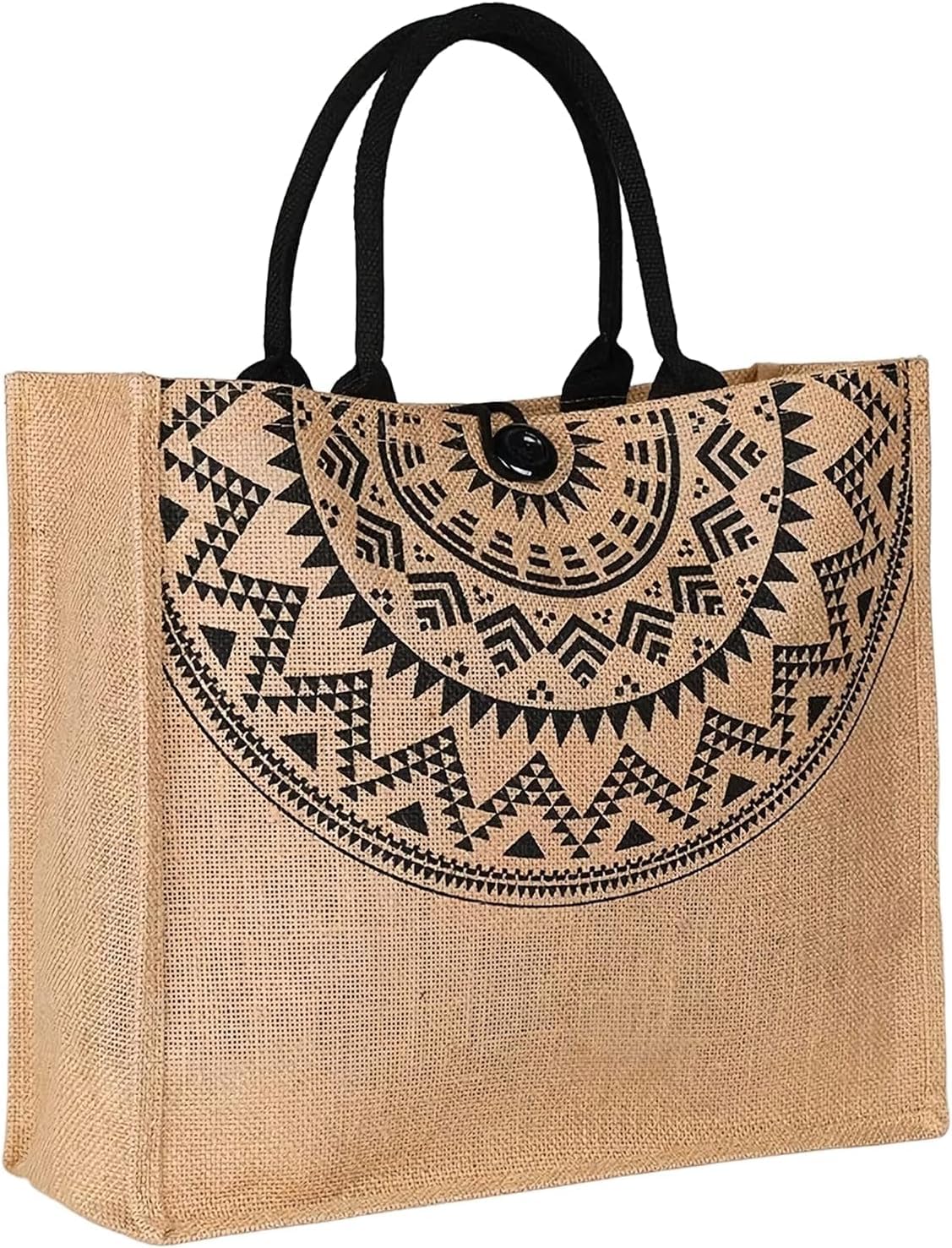 Jute Beach Fashionable Bag for Women - Reusable Burlap Bohemian Style Button Closure, M