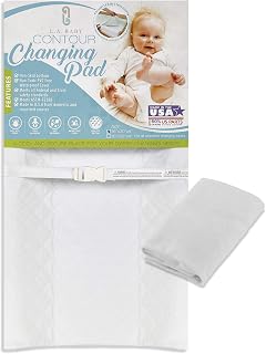 LA Baby [Combo Pack] Contoured Waterproof Diaper Changing Pad, 30" with Bonus Washable White Terry Cover - Made in USA. Non-Skid Bottom, Safety Strap, Fits All Standard Changing Tables/Dresser Tops