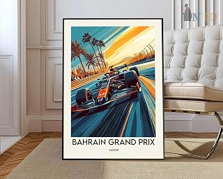 Bahrain Grand Prix Poster Wall Art Print Sakhir Race Track Car Illustration for Living Room Office Decor