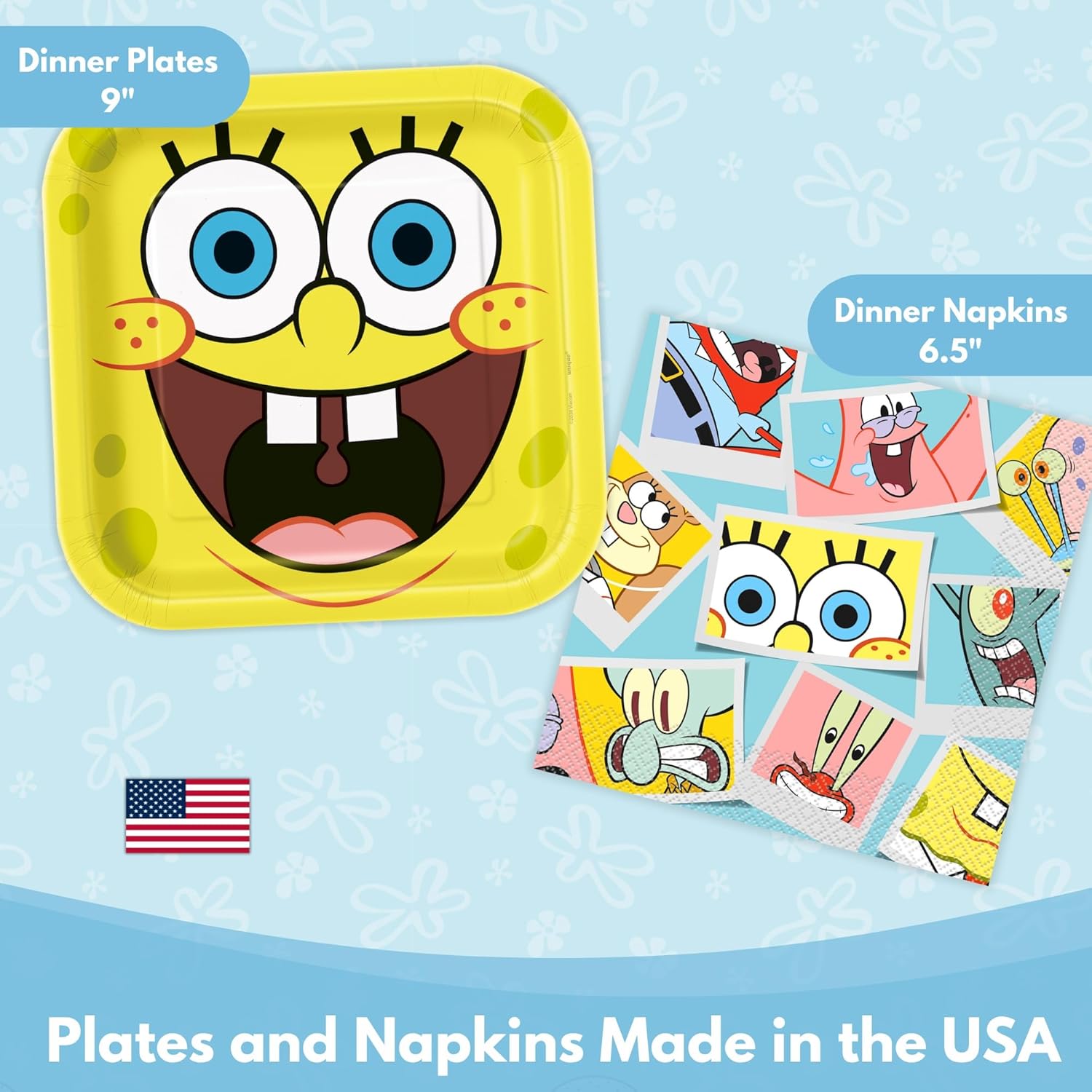 Spongebob Birthday Decorations for Party | 16 Guests | Table Cloth, Banner, Balloons, Plates, Napkins, Sticker | Officially Licensed