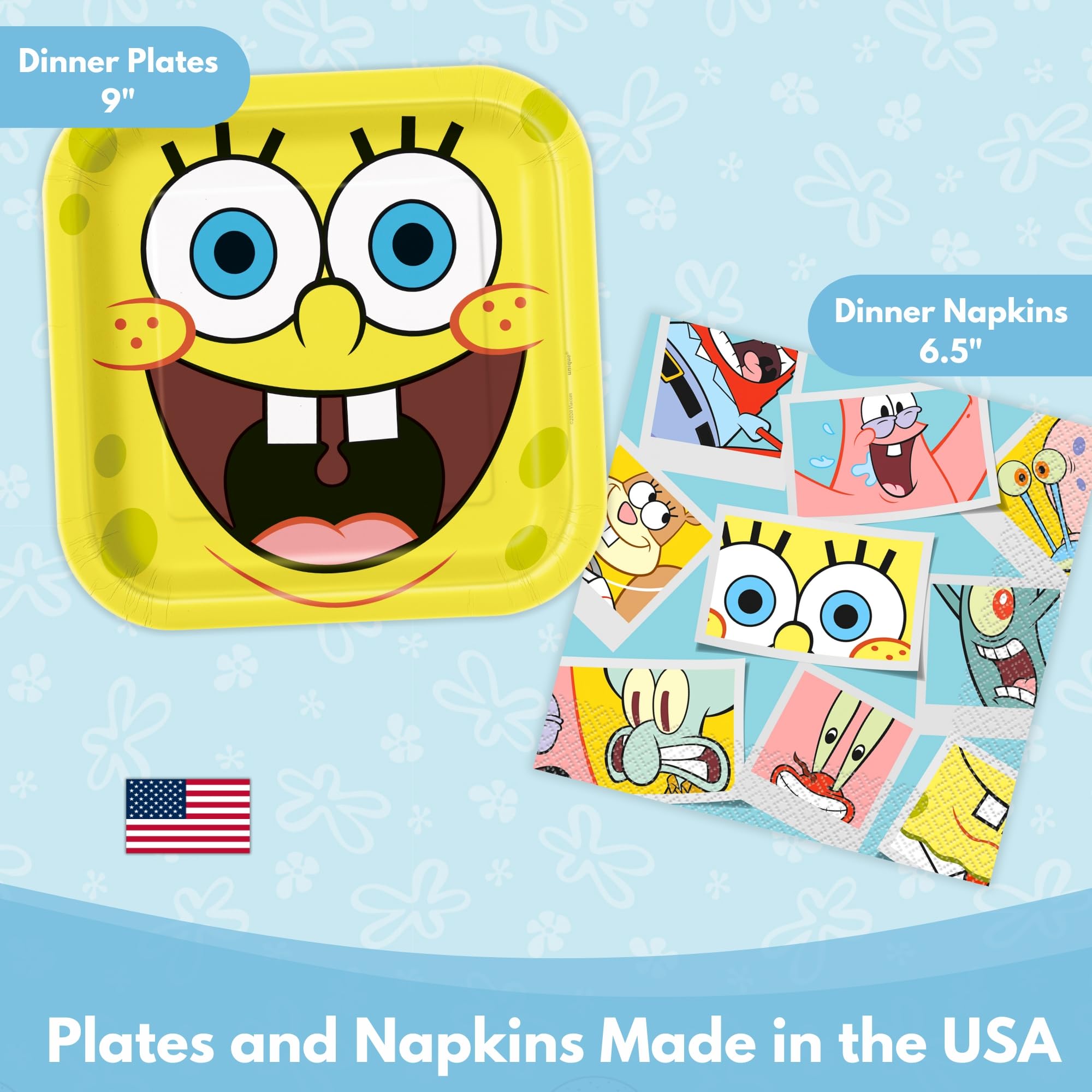 Spongebob - Decorazioni di compleanno per feste, 16 ospiti, tovaglia, striscione, palloncini, piatti, tovaglioli, adesivi, licenza ufficiale