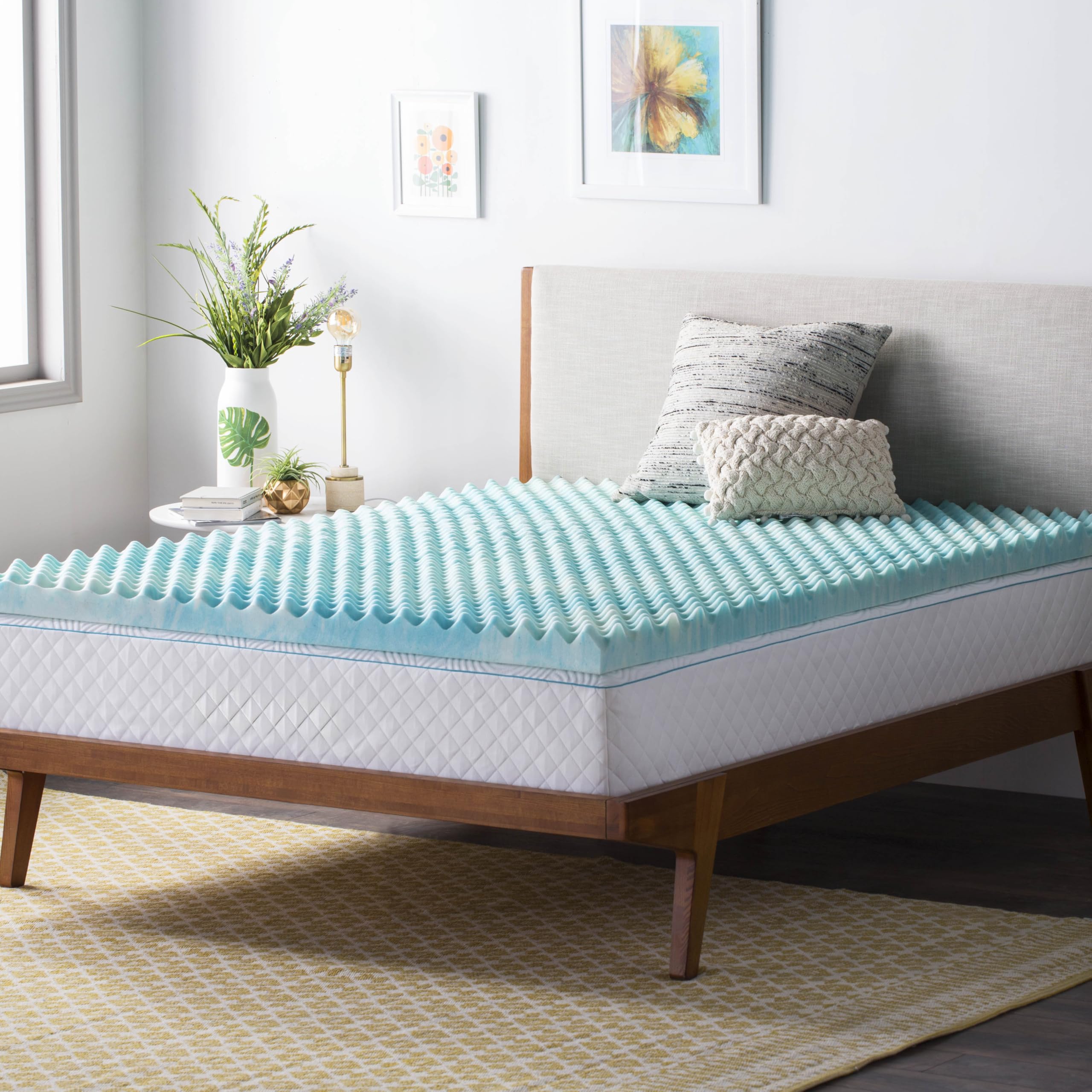 Linenspa 2 Inch Convoluted Gel Swirl Memory Foam Mattress Topper - Promotes Airflow - Relieves Pressure Points -