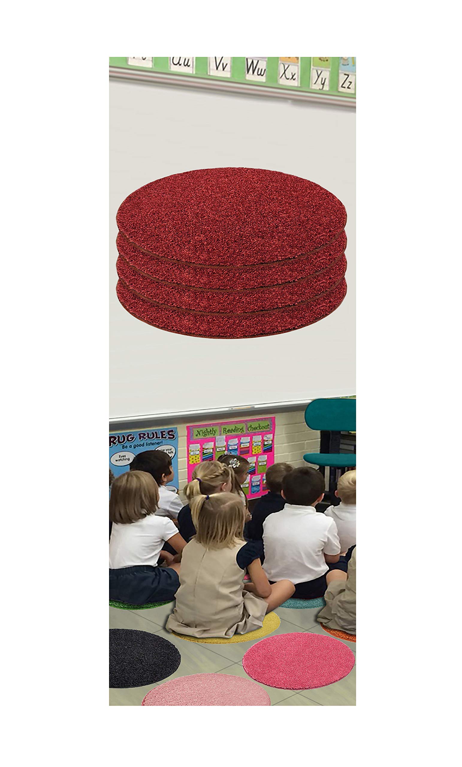 Set 4 - Dragon Fire Kids Crazy Carpet Circle Seats 18” Round Soft Warm Floor Mat - Cushions | Classroom, Story Time, Group Activity, Time-Out Spot Marker and Fun. Home Bedroom & Play Areas