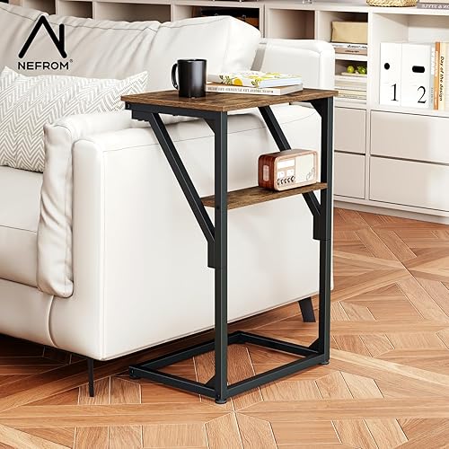 Miniatura 2 de Mesa auxiliar en forma de C, mesa auxiliar pequeña para sofá, mesa de bandeja de TV para sala de estar, dormitorio, mesita de noche ET-D-BRW1