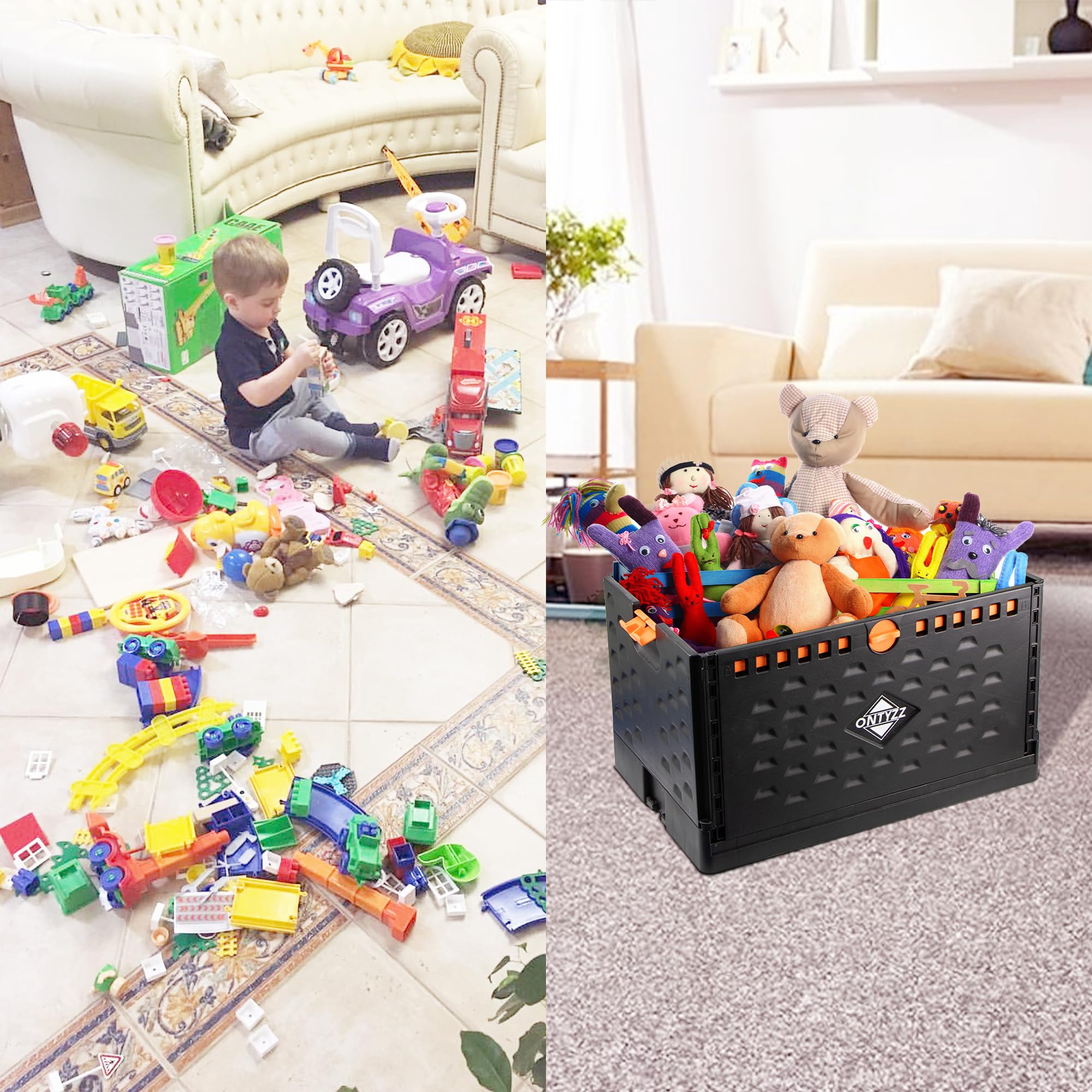 Pieghevole Cassa In Plastica Scatola di Immagazzinaggio Cestino Grande Cestini di Stoccaggio 34*36*56CM Impilabile Scatola Pieghevole 60L Cestino Contenitore per Casa Ufficio All'aperto Campeggio