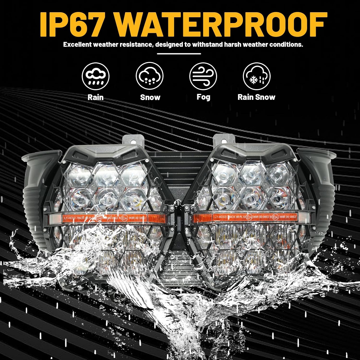 240W High Power Dual Motorcycles LED Headlight with High Low Beam Amber DRL Honeycomb design DOT Certification Headlight Compatible with Road glide 2015-2023(White)