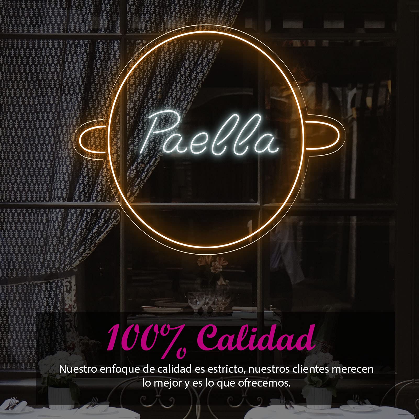 Neon Luces Pared Carteles Letrero Comida Restaurante Feliz -55cm - Personalizable - Multi modelos para elegir - Con Mando a la Distancia- Interior (Neón para Restaurante "Paella")