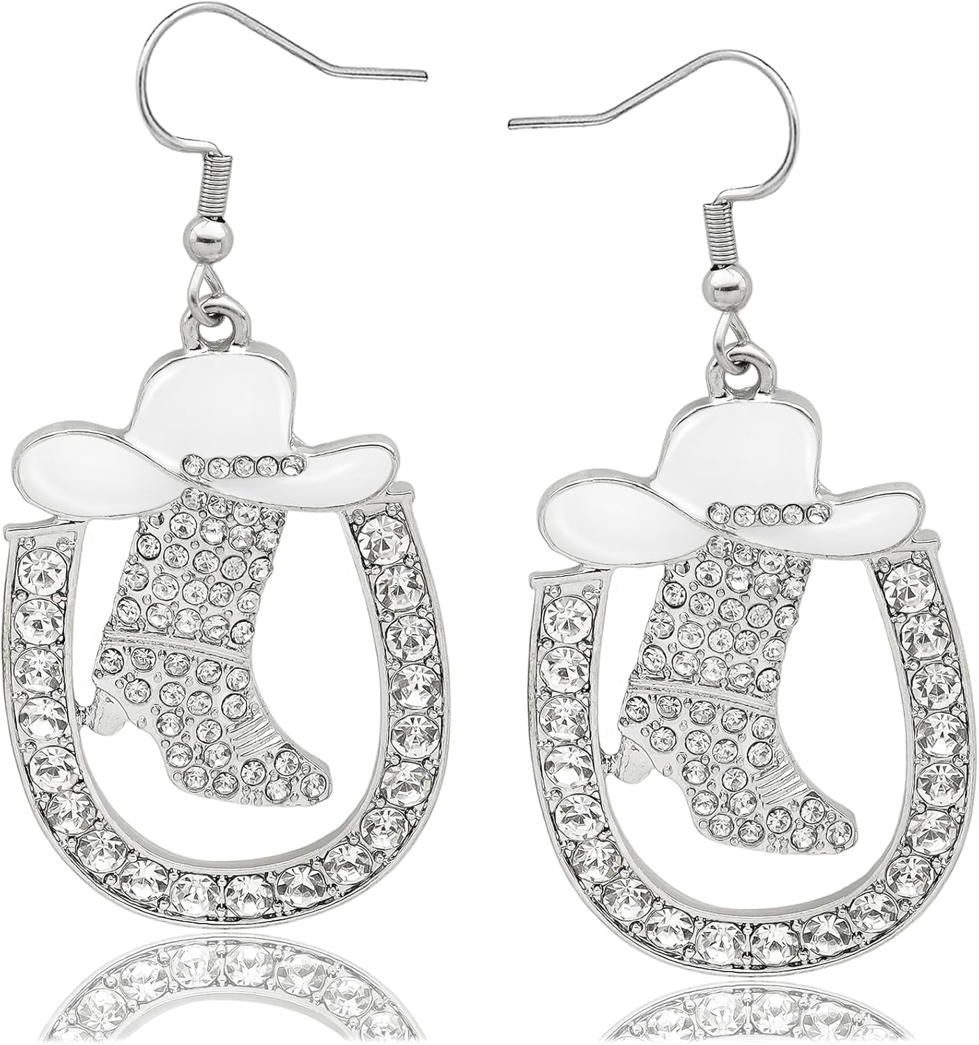 Bling Cowgirl Boot Horseshoe Earrings for Women Cowgirl Cowboy Rhinestone Enamel Hat Western Dangle Earrings Rodeo Cowboy Accessory for Women Country Concert Outfits Jewelry Gift