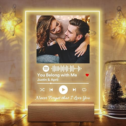 Placa de música acrílica personalizada, regalos para novia, novio, placa de vidrio personalizada, código escaneable, regalo de aniversario,