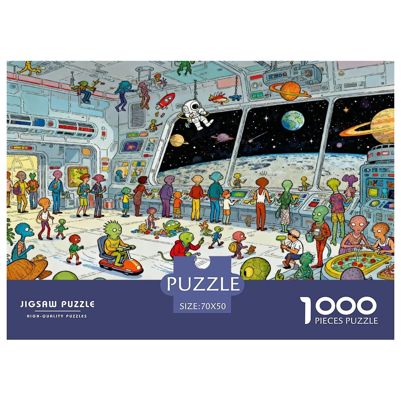 Space Station with Aliens Wooden Jigsaw Puzzle Waterproof 1000 Piece Puzzles for Adults Colourful Home Decoration