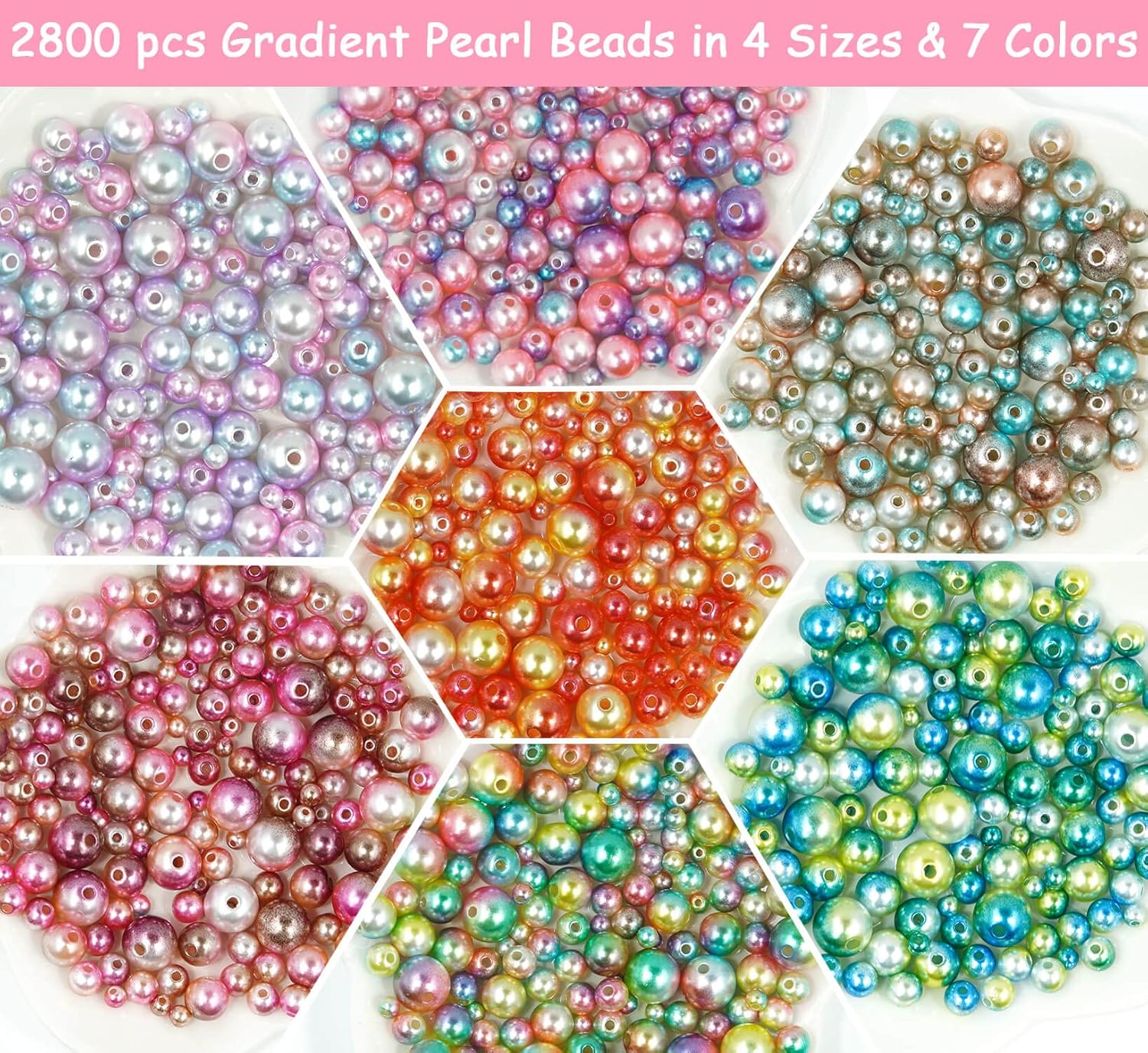 2800 pcs Gradient Mermaid Pearl Beads for Jewelry Making, 7 Colors 4mm 6mm 8mm 10mm Round Spacer Rainbow Beads Faux ABS Bracelet Beads for DIY Earring Necklaces Bracelet Making (Gradient A)