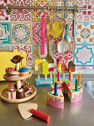 Miniatura 6 de Tender Leaf Toys - Pastel de cumpleaños arcoíris - Juguete de comida con velas y servidor, decoración de fiesta de cumpleaños o regalo para niños -