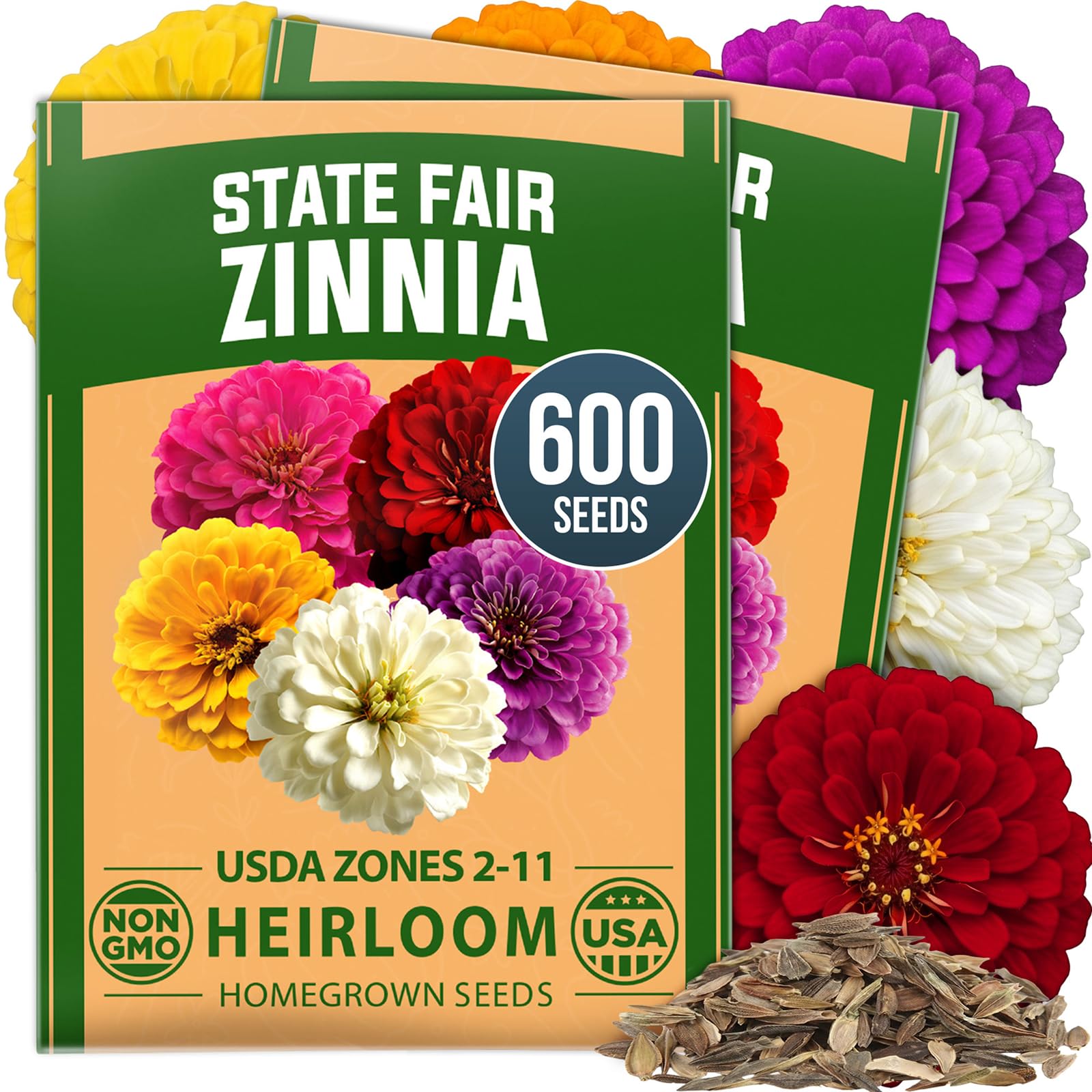 HOME GROWN State Fair Zinnia Seeds, 600 Seeds, Zinnia elegans