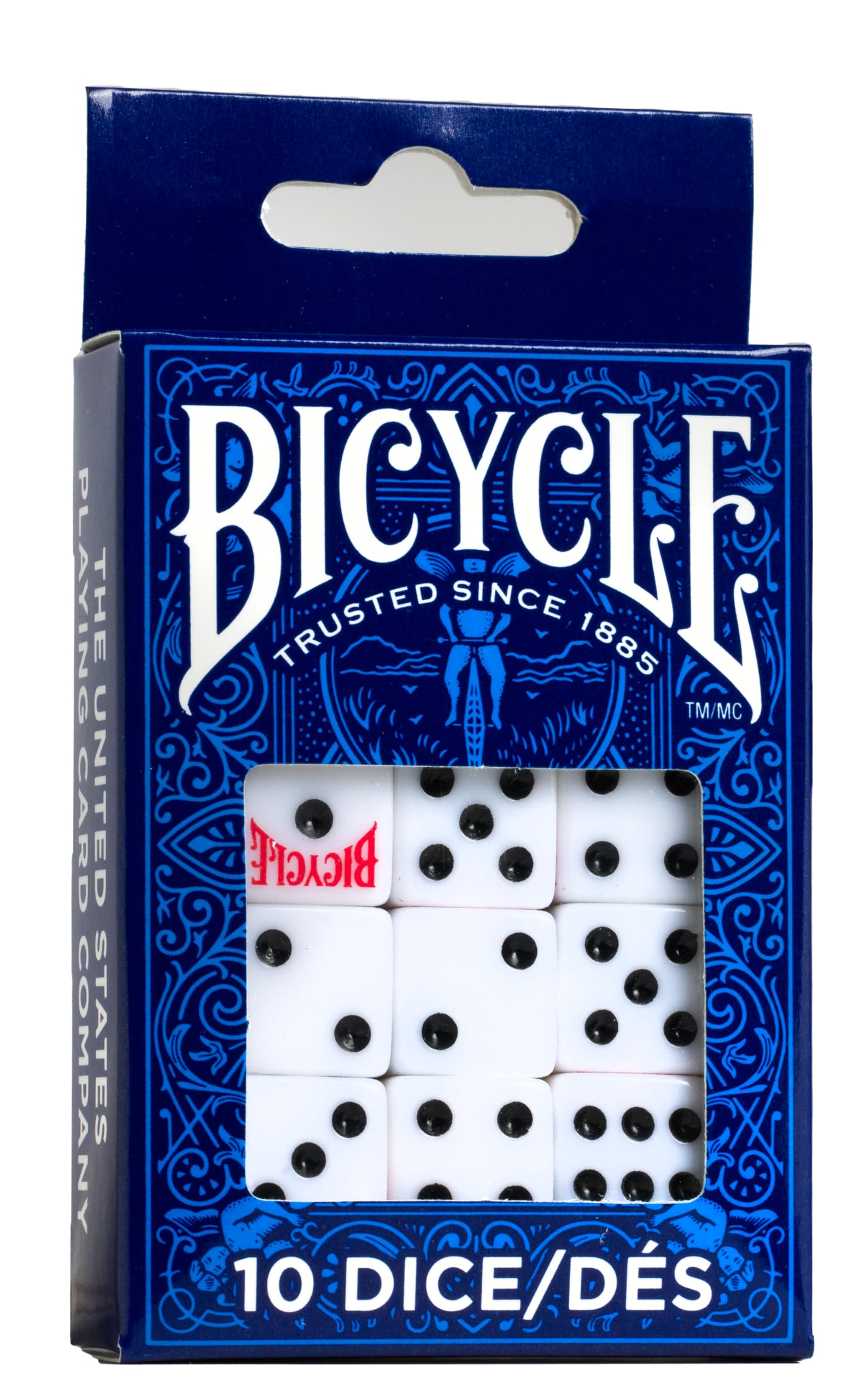 Bicycle Dice Set, Six Sided D6 Dice, Standard Game Classic White and Black Die, 10 Count, 16 mm